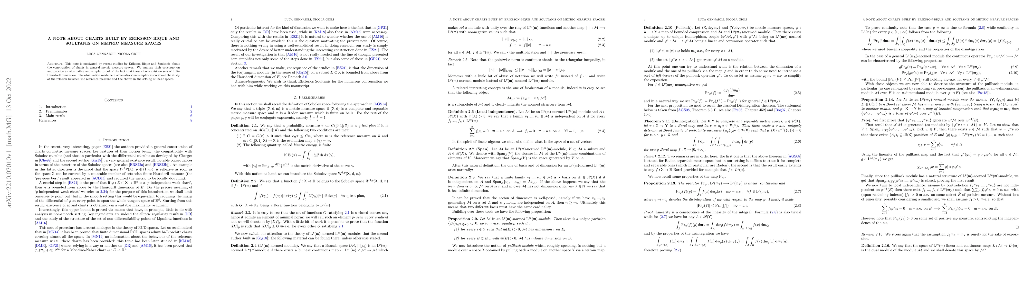 Thumbnail for A note about charts built by Eriksson-Bique and Soultanis on metric
  measure spaces