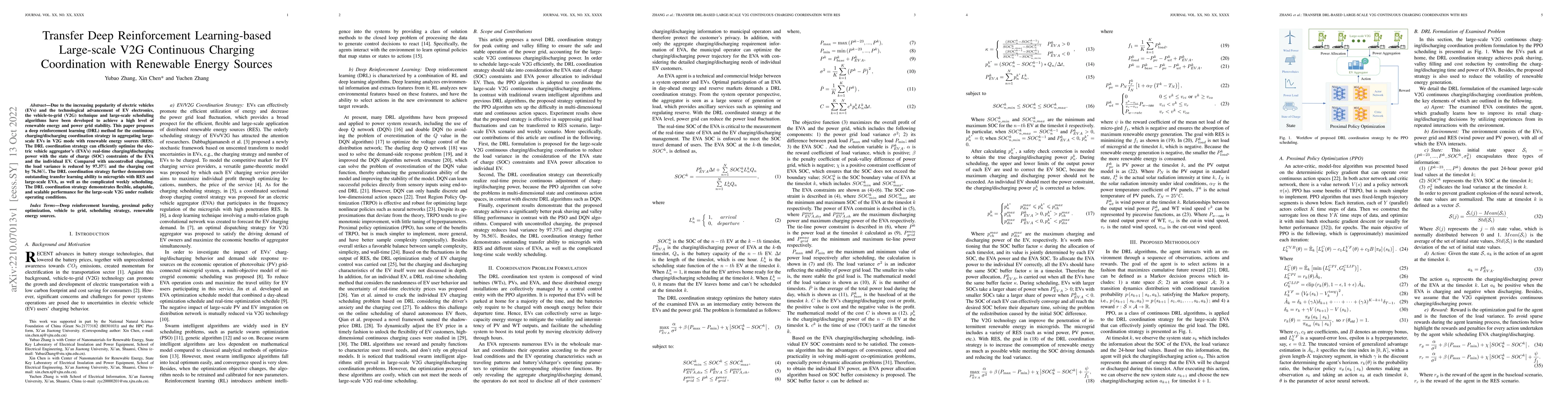 Thumbnail for Transfer Deep Reinforcement Learning-based Large-scale V2G Continuous
  Charging Coordination with Renewable Energy Sources
