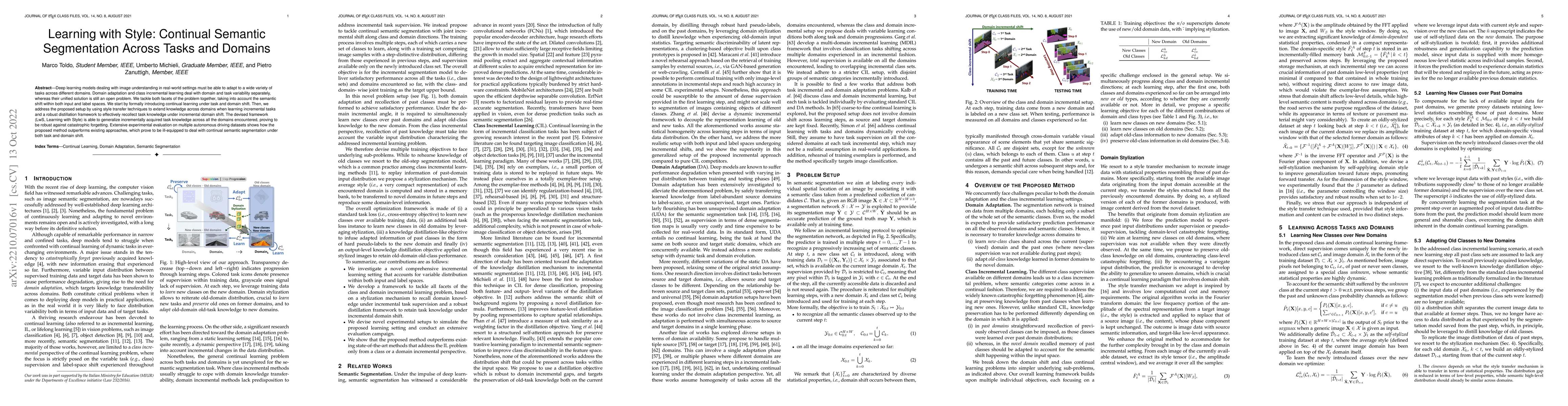 Thumbnail for Learning with Style: Continual Semantic Segmentation Across Tasks and
  Domains