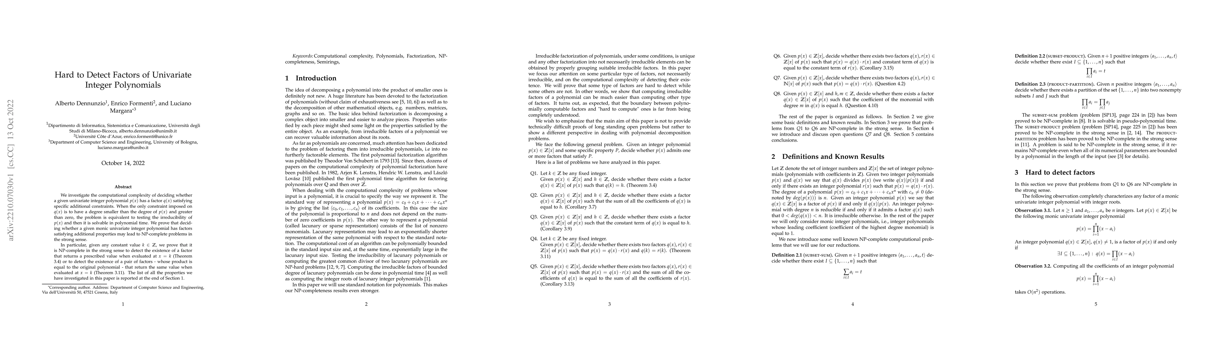 Thumbnail for Hard to Detect Factors of Univariate Integer Polynomials