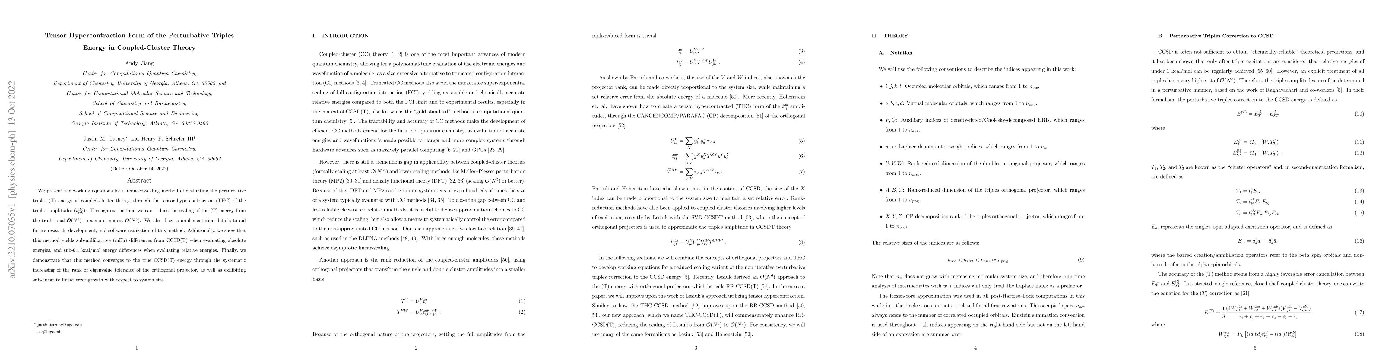 Thumbnail for Tensor Hypercontraction Form of the Perturbative Triples Energy in
  Coupled-Cluster Theory