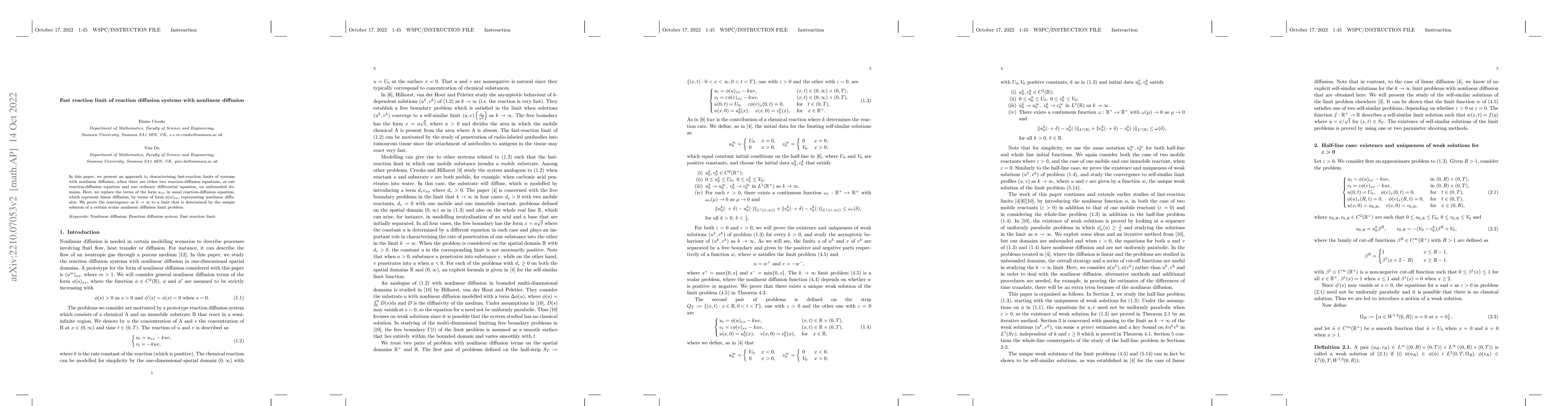 Thumbnail for Fast reaction limit of reaction diffusion systems with nonlinear
  diffusion