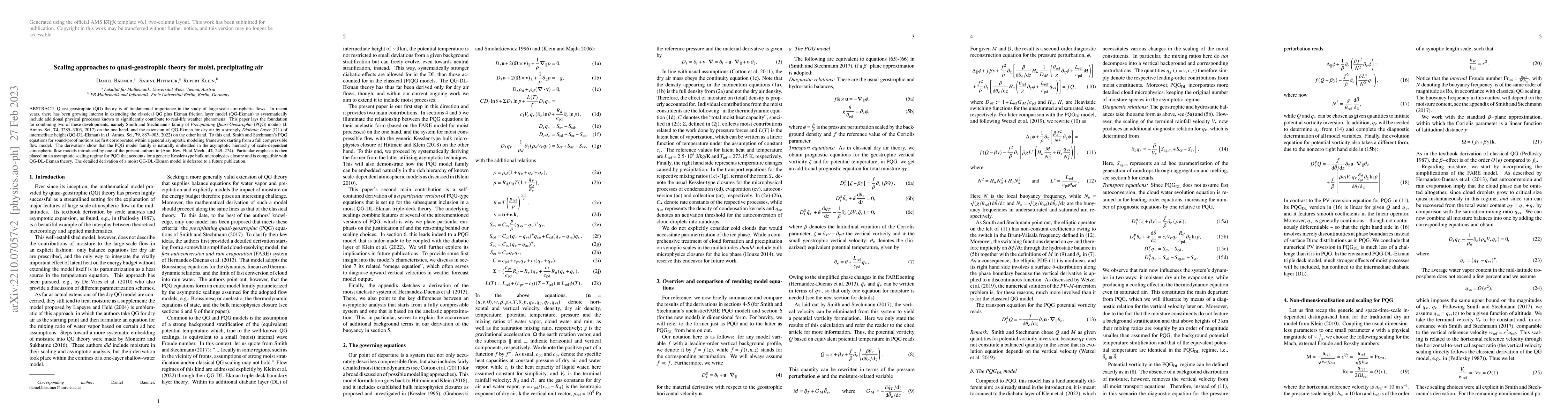 Thumbnail for Scaling approaches to quasi-geostrophic theory for moist, precipitating
  air