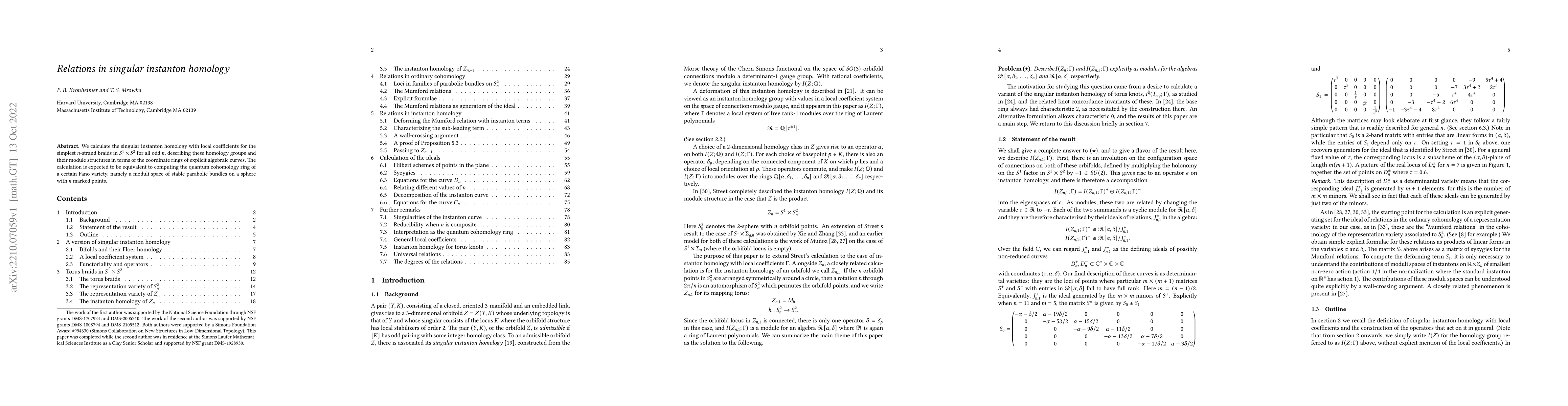 Thumbnail for Relations in singular instanton homology