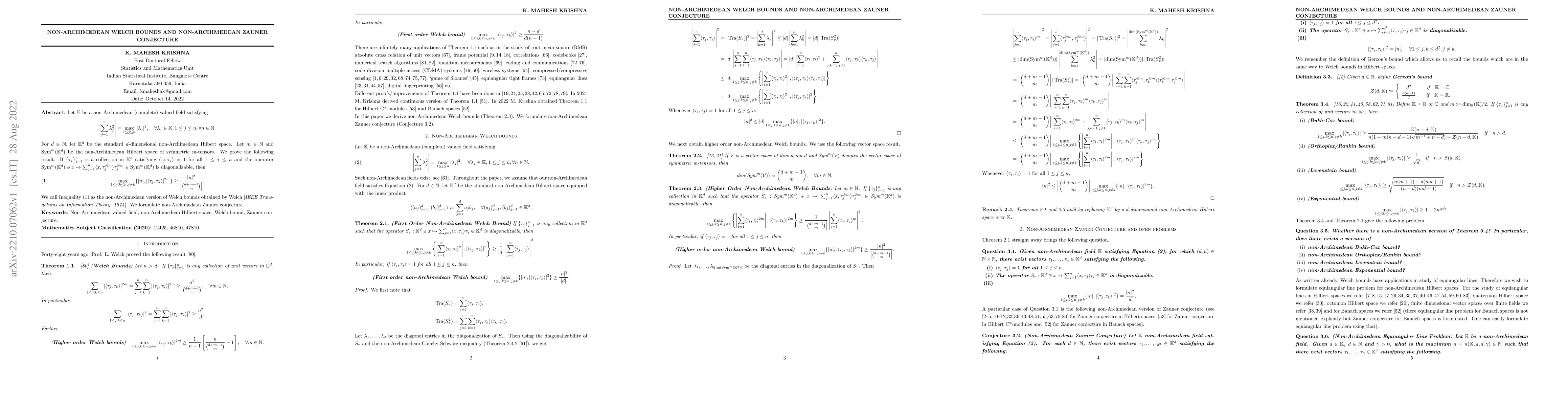 Thumbnail for Non-Archimedean Welch Bounds and Non-Archimedean Zauner Conjecture