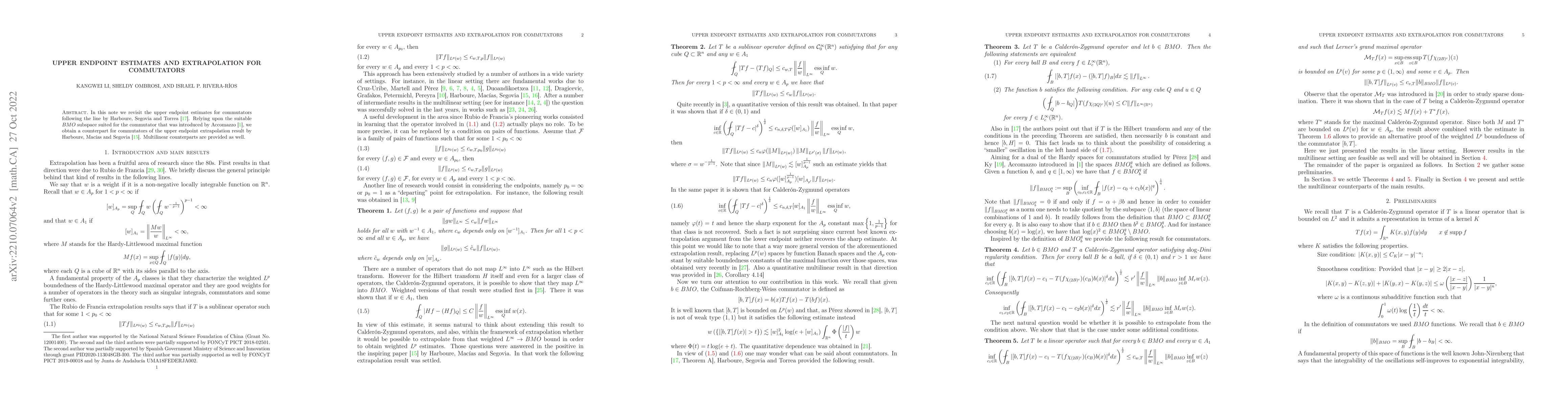 Thumbnail for Upper endpoint estimates and extrapolation for commutators