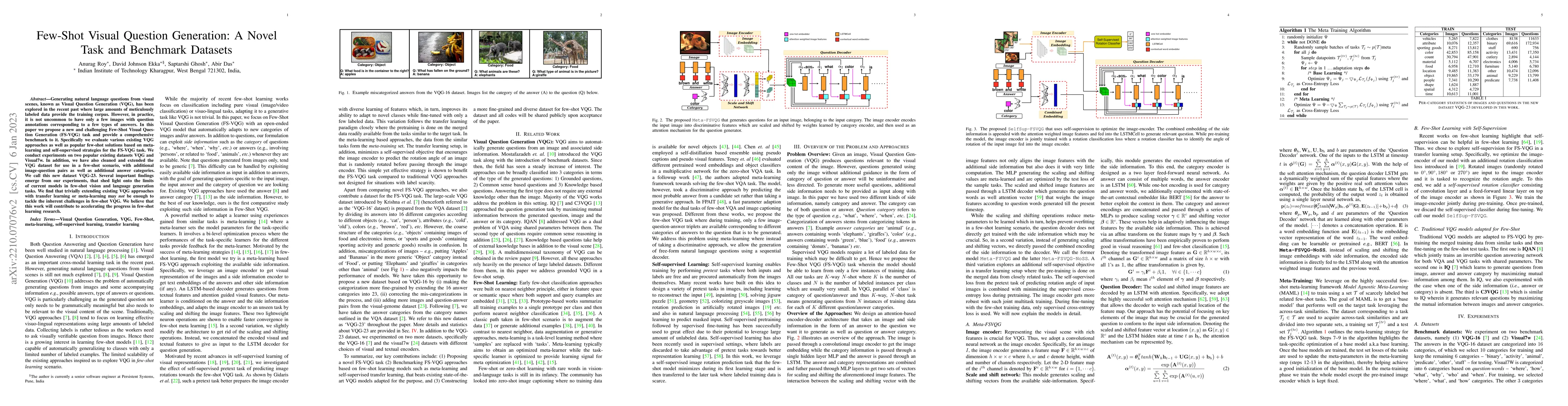 Thumbnail for Few-Shot Visual Question Generation: A Novel Task and Benchmark Datasets
