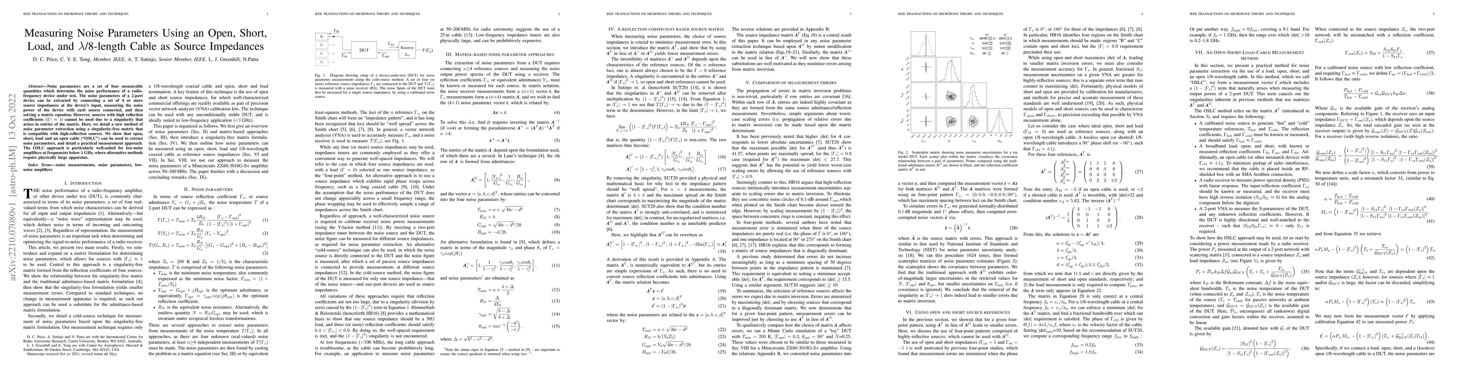 Thumbnail for Measuring Noise Parameters Using an Open, Short, Load, and
  1/8-wavelength Cable as Source Impedances