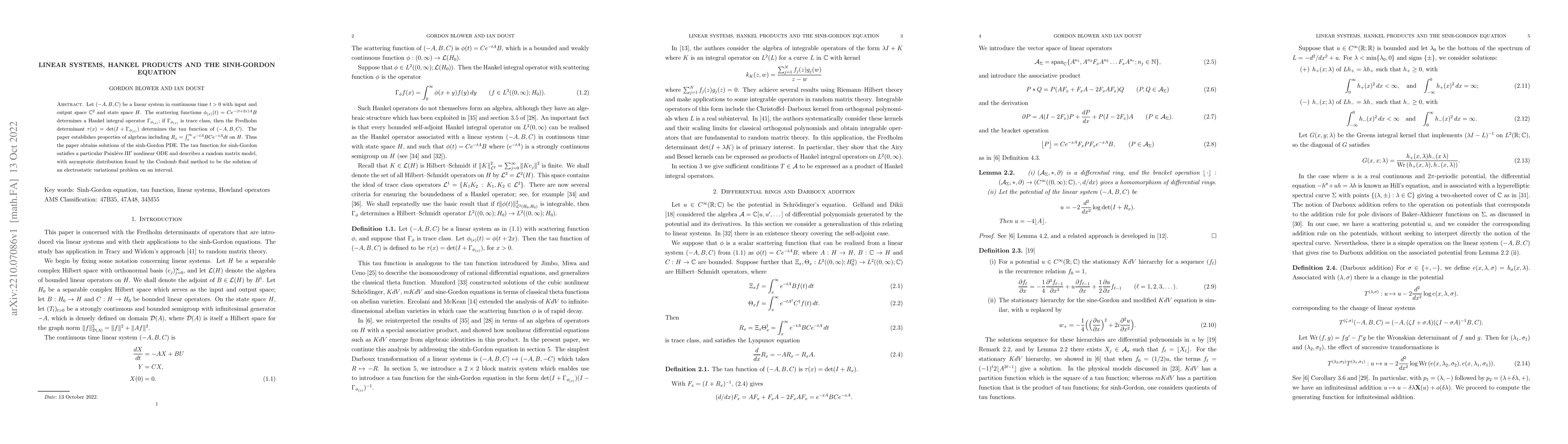 Thumbnail for Linear systems, Hankel products and the sinh-Gordon equation