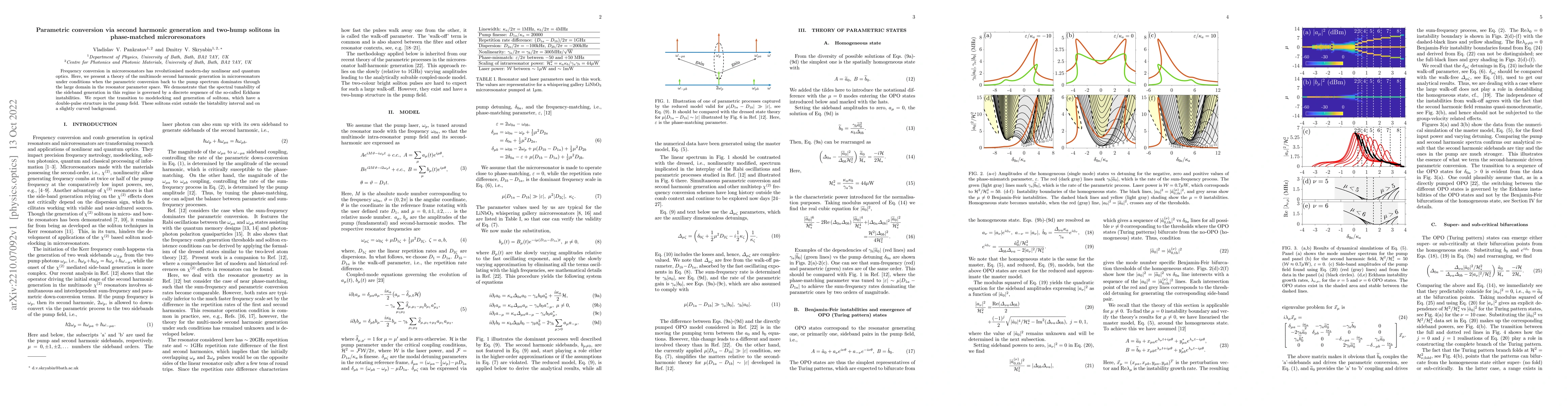 Thumbnail for Parametric conversion via second harmonic generation and two-hump
  solitons in phase-matched microresonators