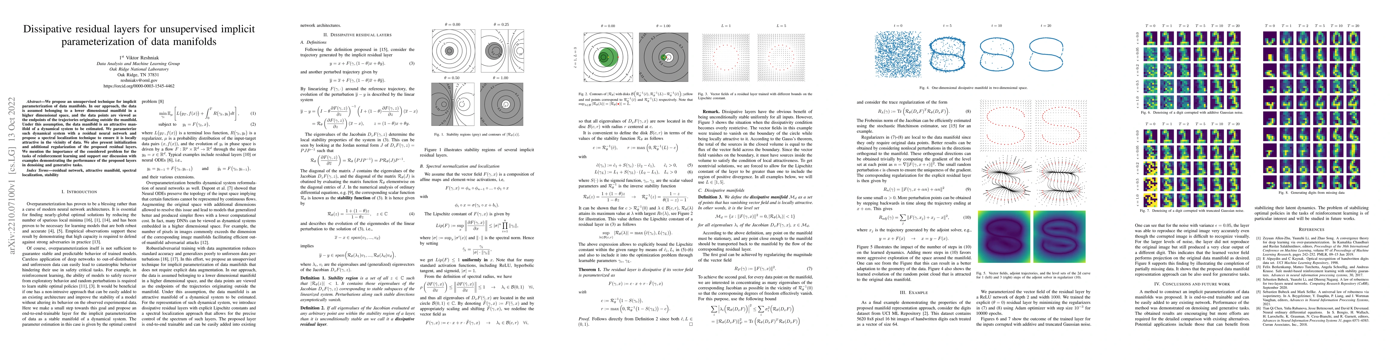 Thumbnail for Dissipative residual layers for unsupervised implicit parameterization
  of data manifolds