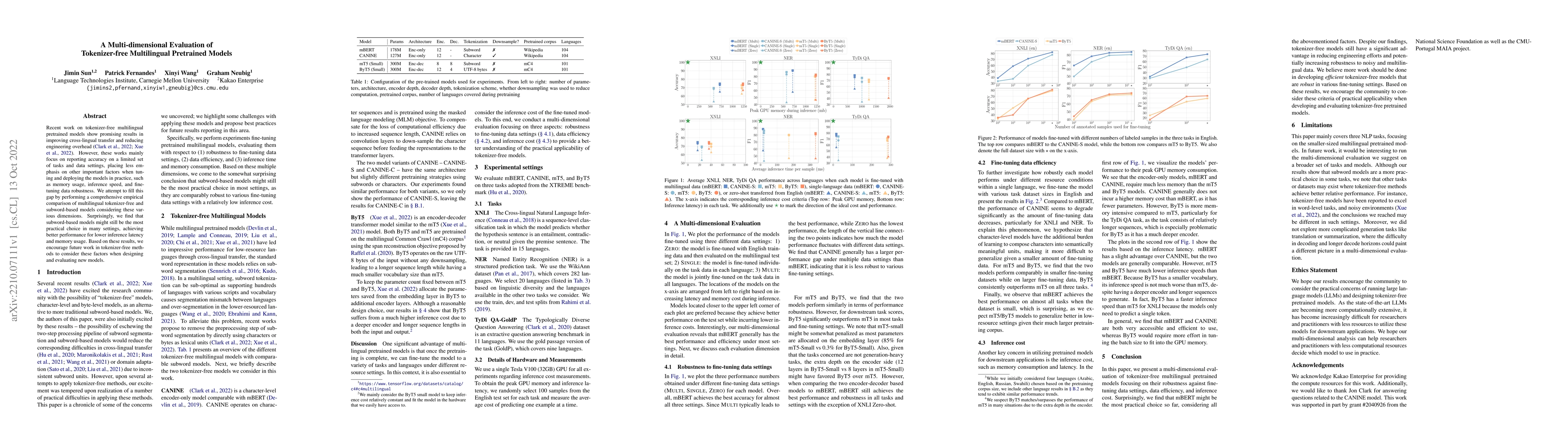 Thumbnail for A Multi-dimensional Evaluation of Tokenizer-free Multilingual Pretrained
  Models