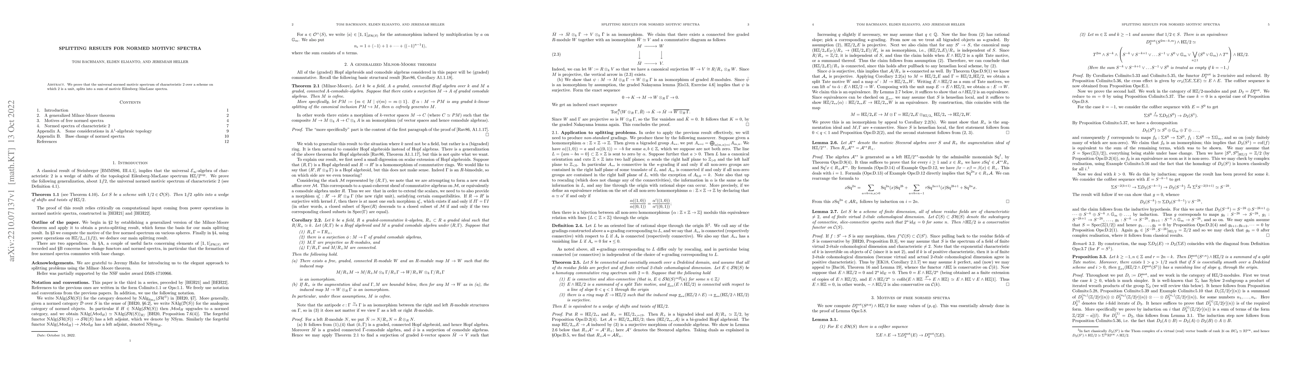 Thumbnail for Splitting results for normed motivic spectra