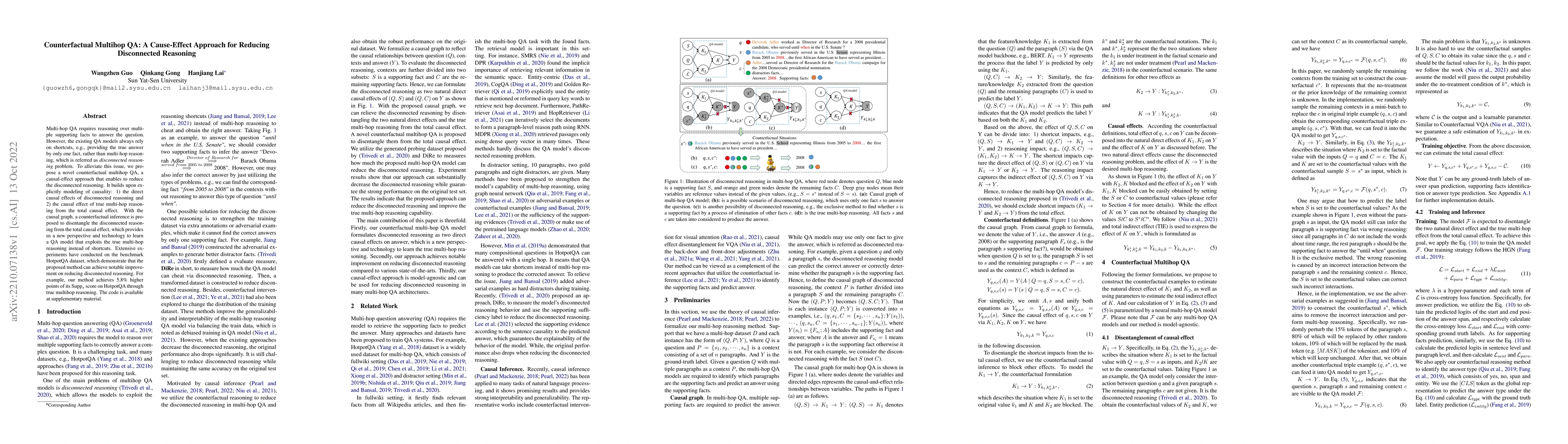Thumbnail for Counterfactual Multihop QA: A Cause-Effect Approach for Reducing
  Disconnected Reasoning
