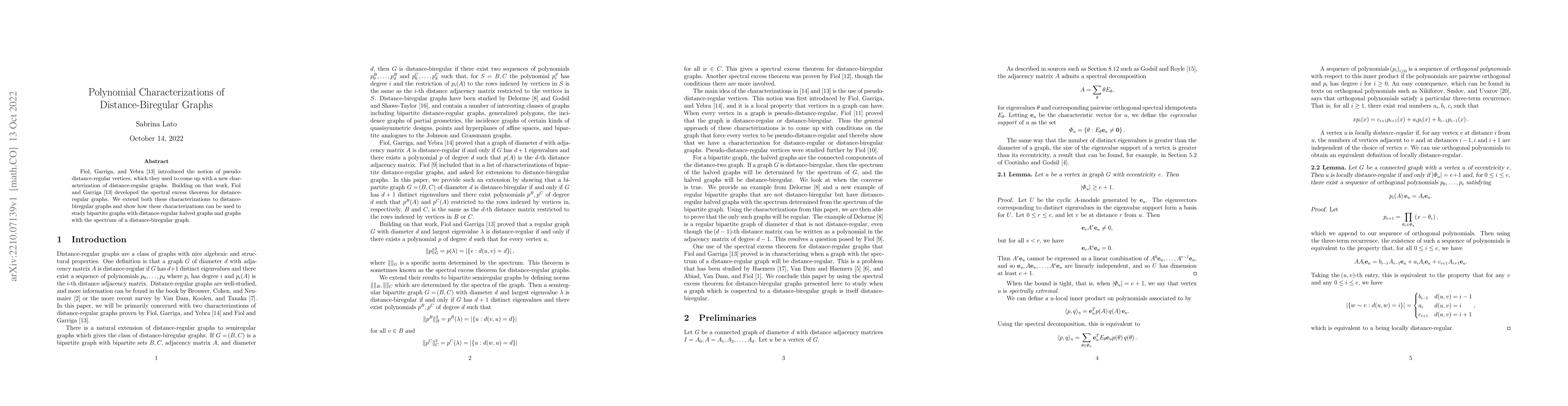 Thumbnail for Polynomial Characterizations of Distance-Biregular Graphs