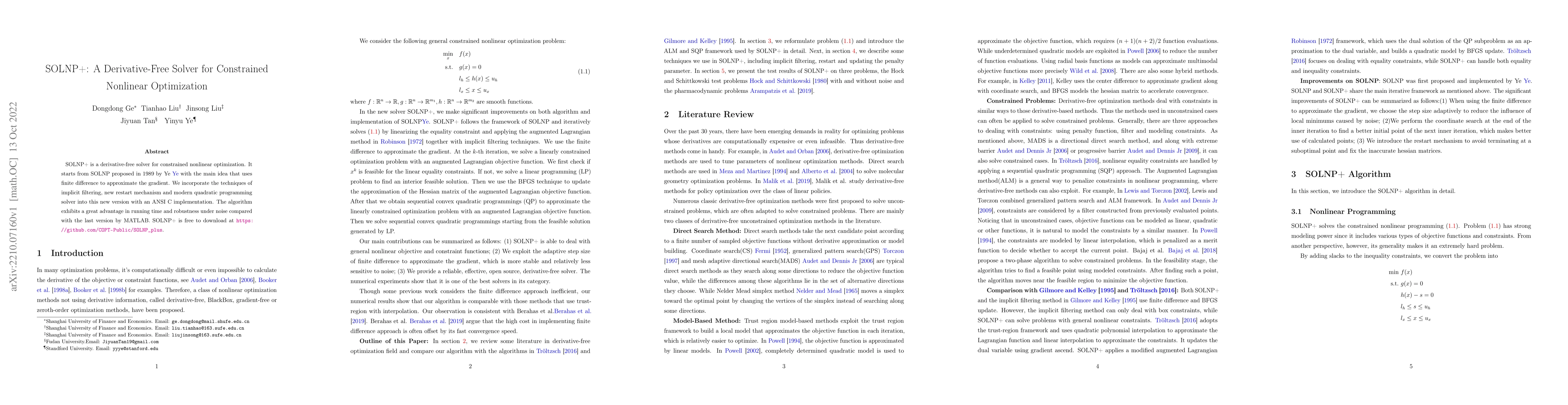 Thumbnail for SOLNP+: A Derivative-Free Solver for Constrained Nonlinear Optimization