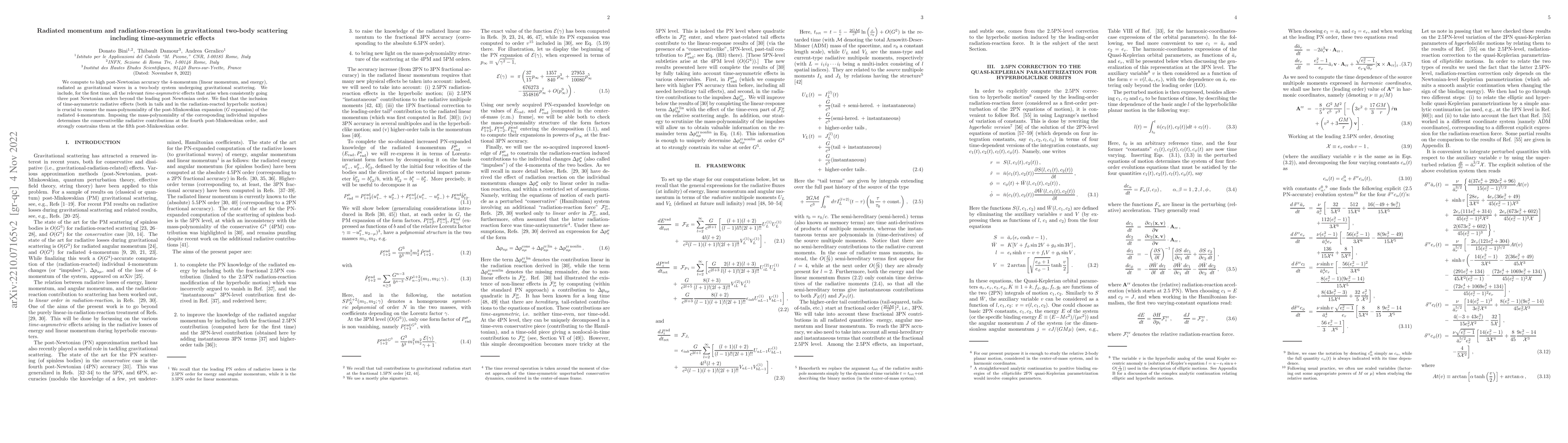 Thumbnail for Radiated momentum and radiation-reaction in gravitational two-body
  scattering including time-asymmetric effects