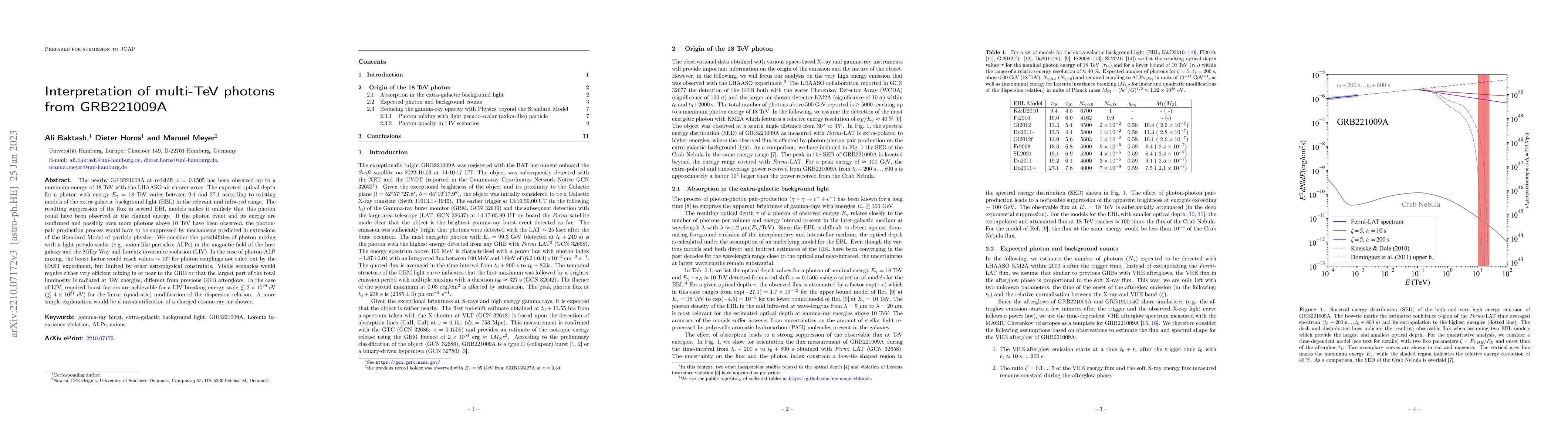 Thumbnail for Interpretation of multi-TeV photons from GRB221009A
