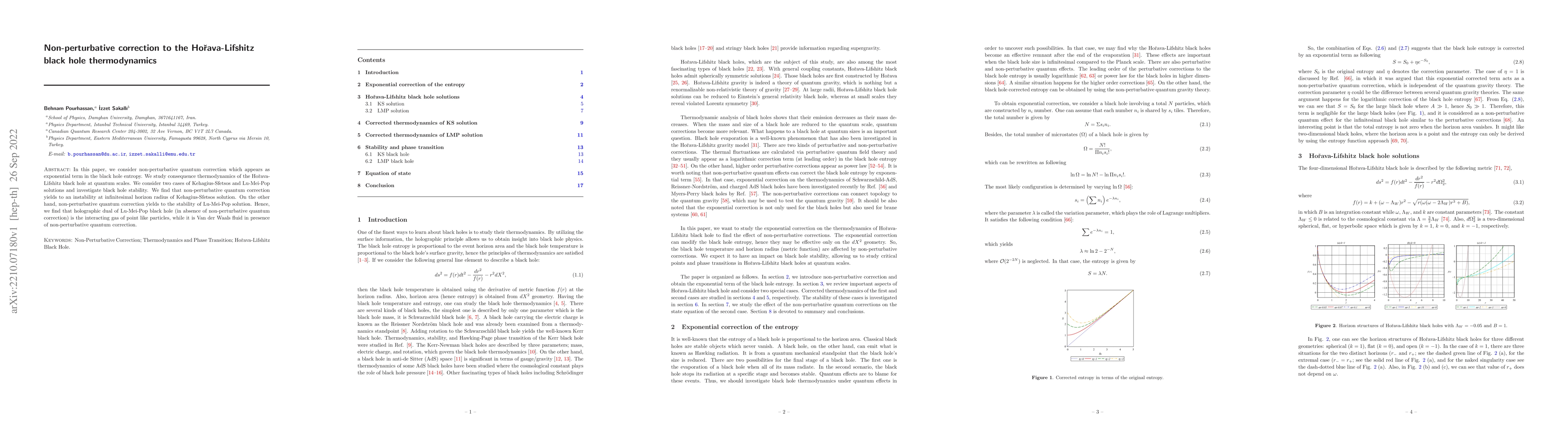 Thumbnail for Non-perturbative correction to the Horava-Lifshitz black hole
  thermodynamics