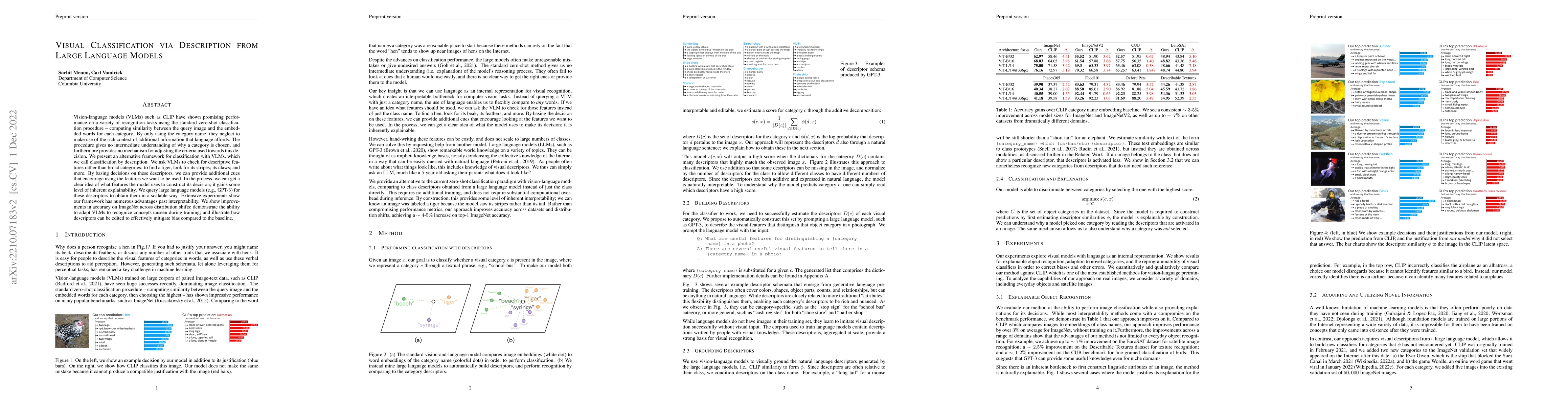 Thumbnail for Visual Classification via Description from Large Language Models