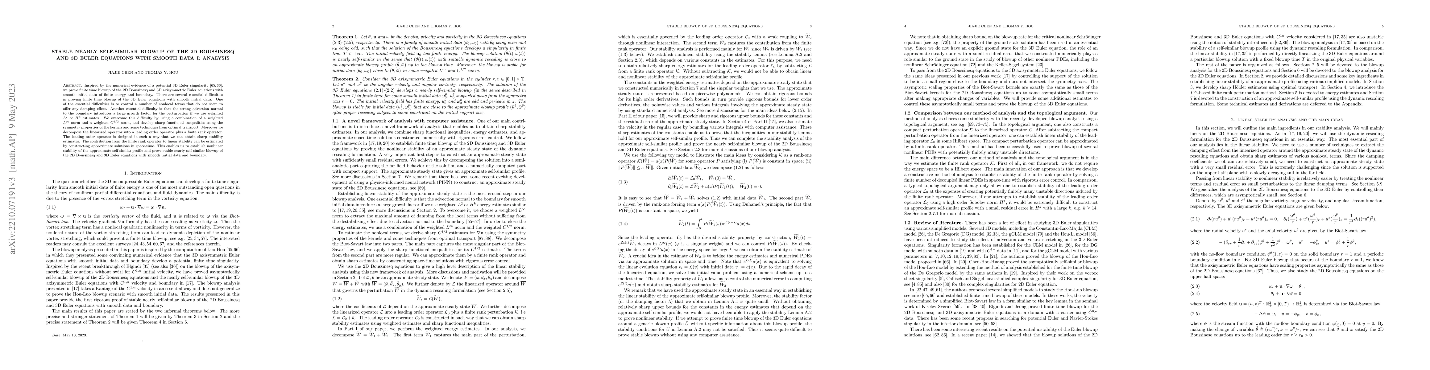 Thumbnail for Stable nearly self-similar blowup of the 2D Boussinesq and 3D Euler
  equations with smooth data I: Analysis