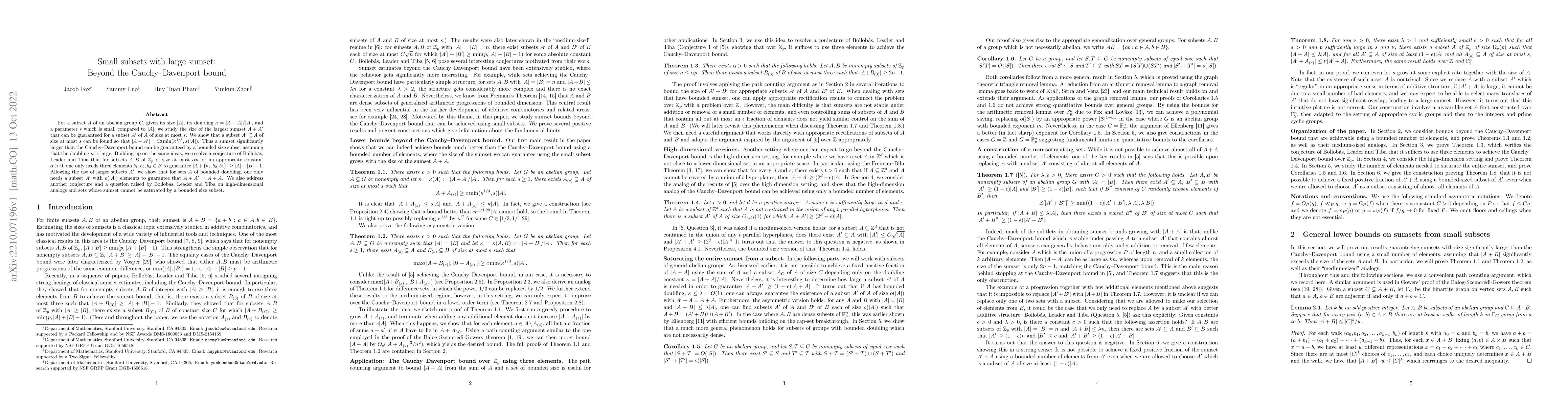 Thumbnail for Small subsets with large sumset: Beyond the Cauchy--Davenport bound