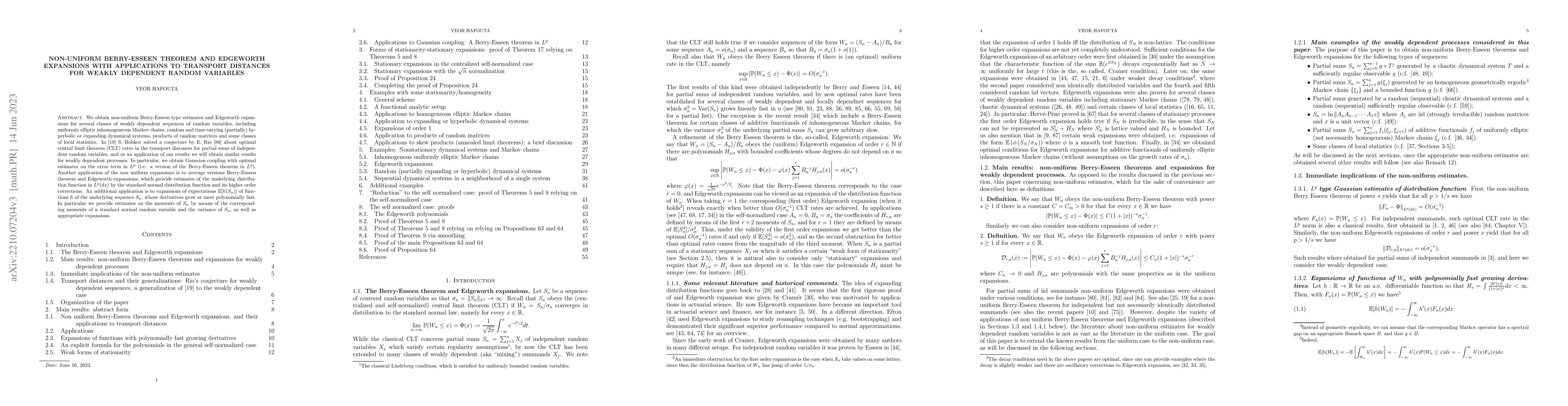 Thumbnail for Non-uniform Berry-Esseen theorem and Edgeworth expansions with
  applications to transport distances for weakly dependent random variables
