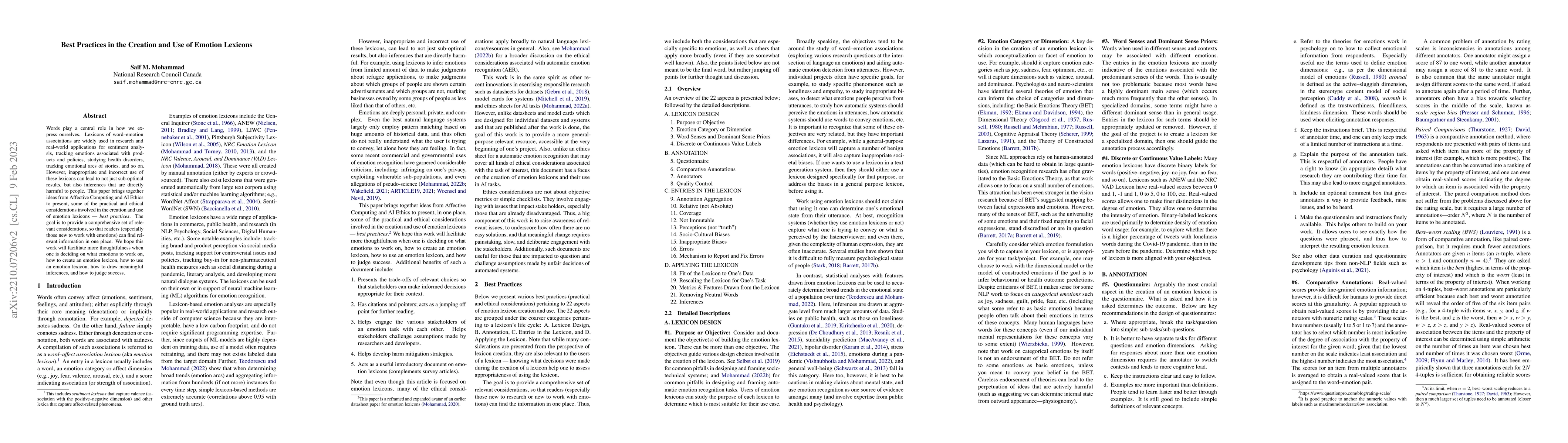 Thumbnail for Best Practices in the Creation and Use of Emotion Lexicons