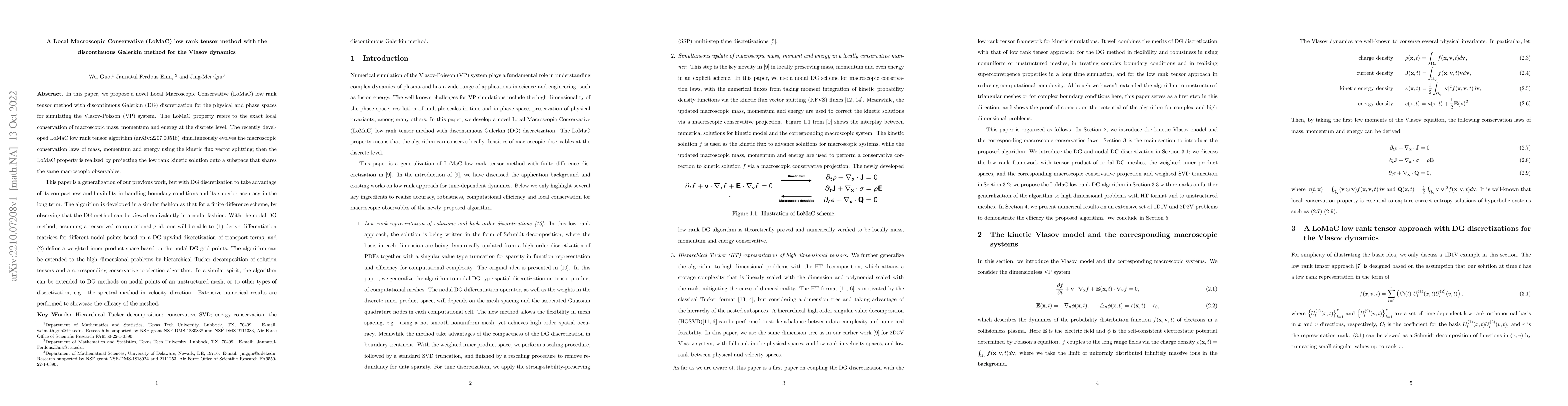 Thumbnail for A Local Macroscopic Conservative (LoMaC) low rank tensor method with the
  discontinuous Galerkin method for the Vlasov dynamics