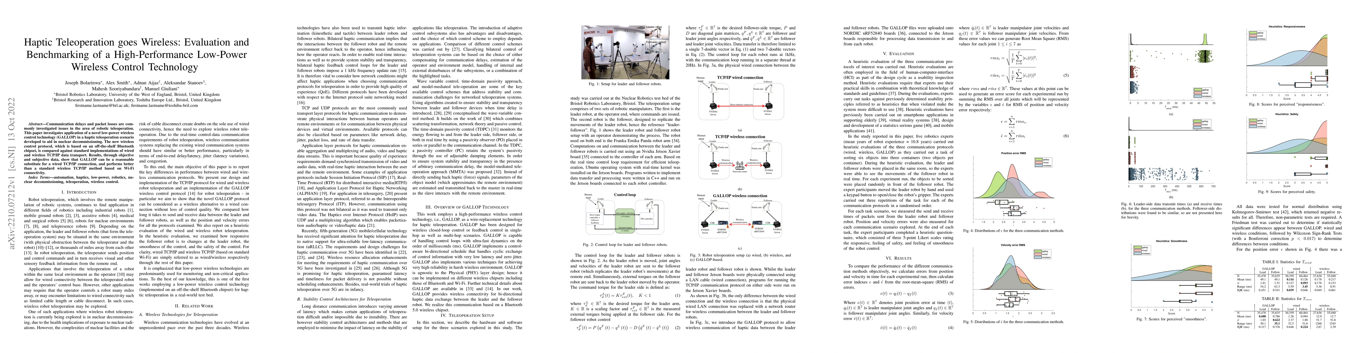 Thumbnail for Haptic Teleoperation goes Wireless: Evaluation and Benchmarking of a
  High-Performance Low-Power Wireless Control Technology