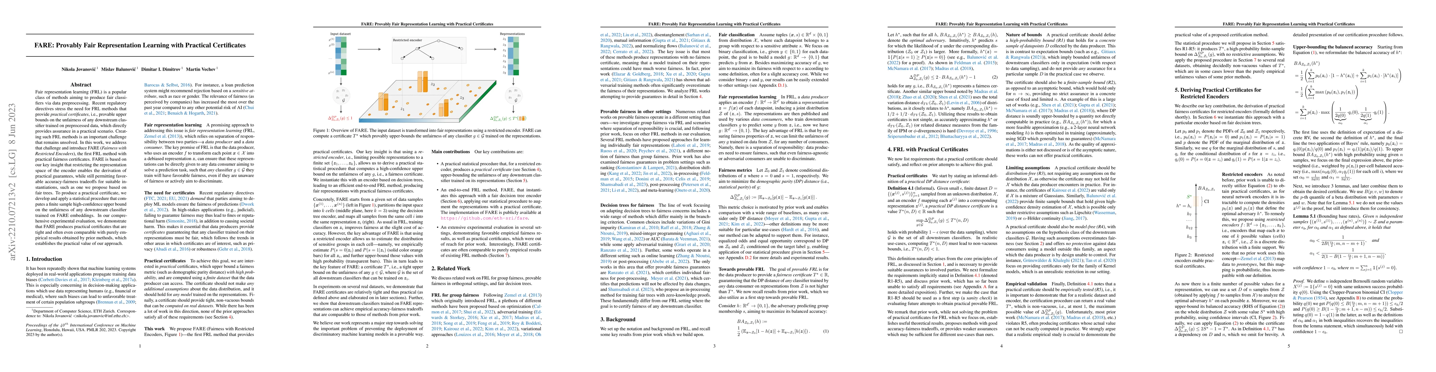 Thumbnail for FARE: Provably Fair Representation Learning with Practical Certificates