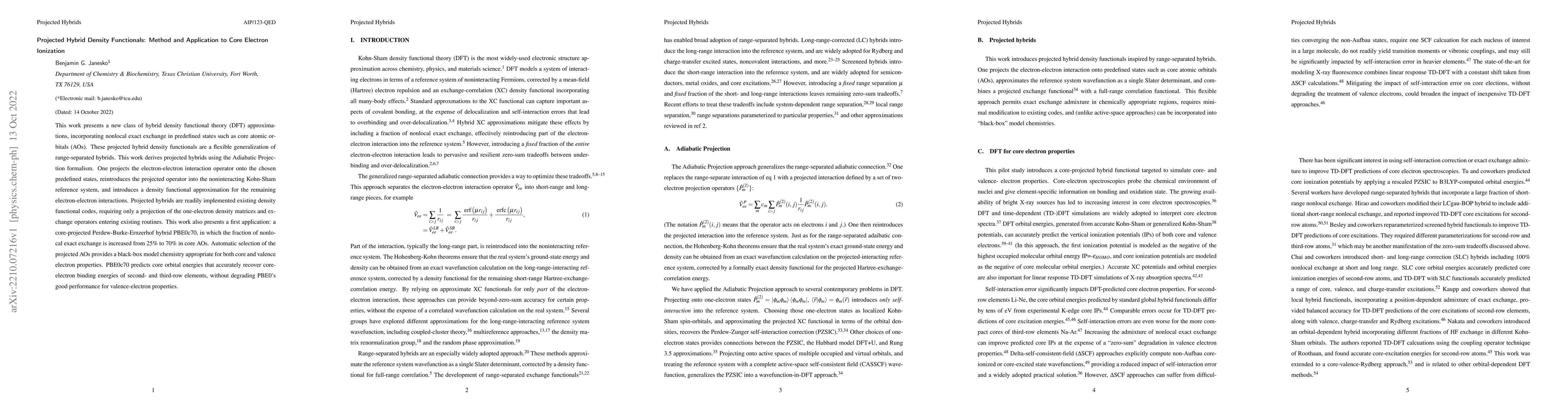 Thumbnail for Projected Hybrid Density Functionals: Method and Application to Core
  Electron Ionization