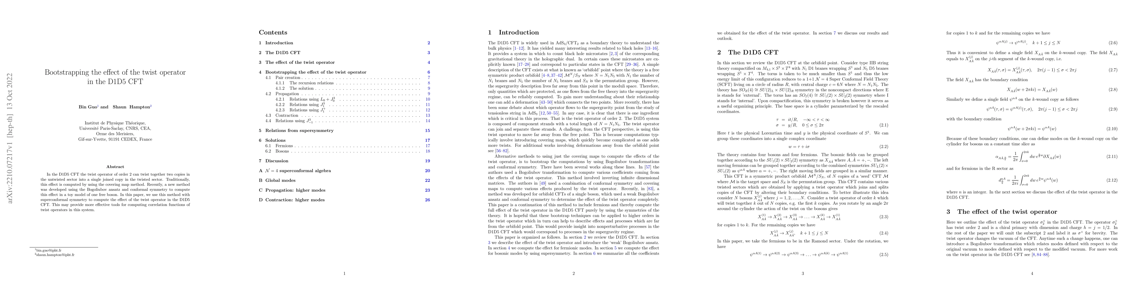 Thumbnail for Bootstrapping the effect of the twist operator in the D1D5 CFT
