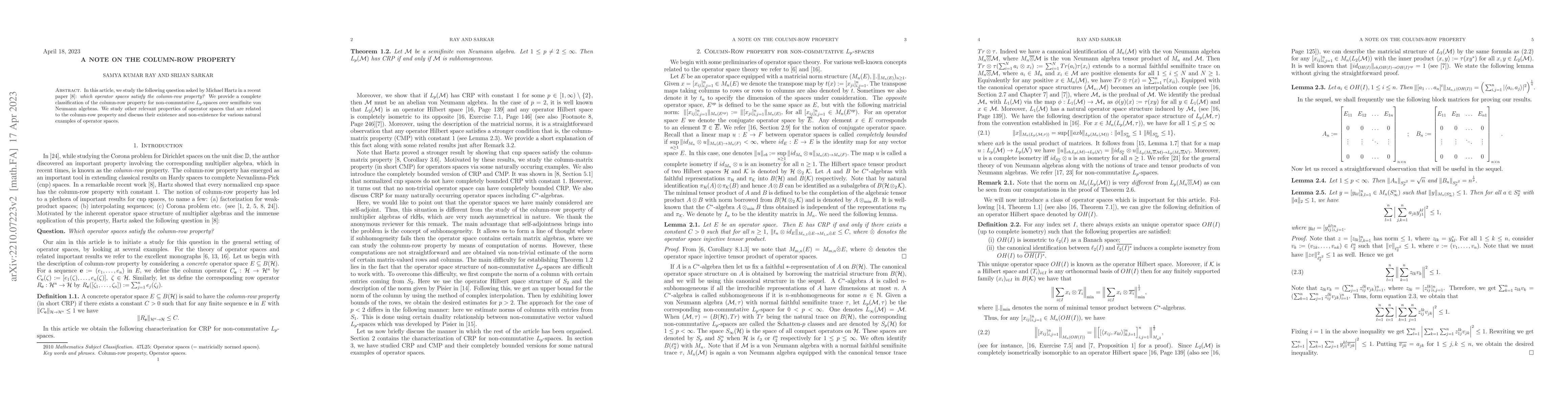 Thumbnail for A note on the column-row property