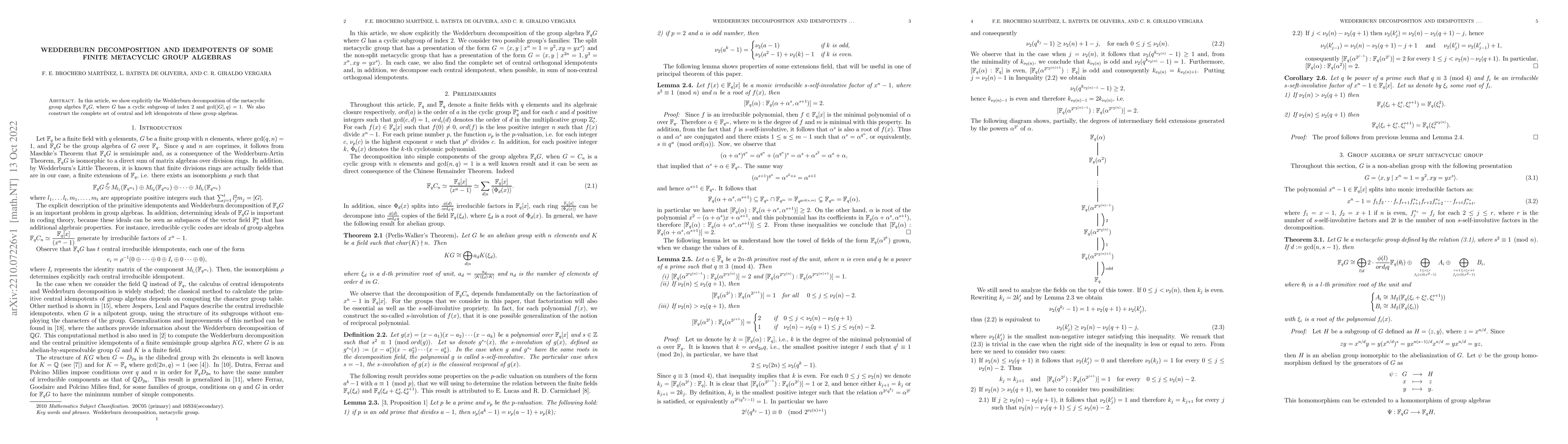 Thumbnail for Wedderburn Decomposition and Idempotents of some finite metacyclic group
  algebras