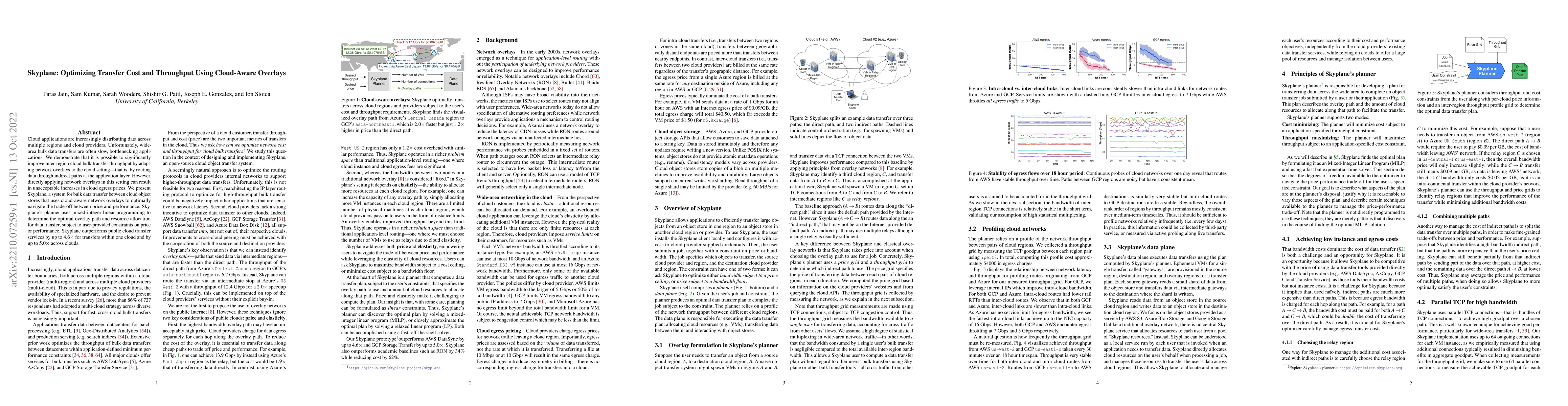 Thumbnail for Skyplane: Optimizing Transfer Cost and Throughput Using Cloud-Aware
  Overlays