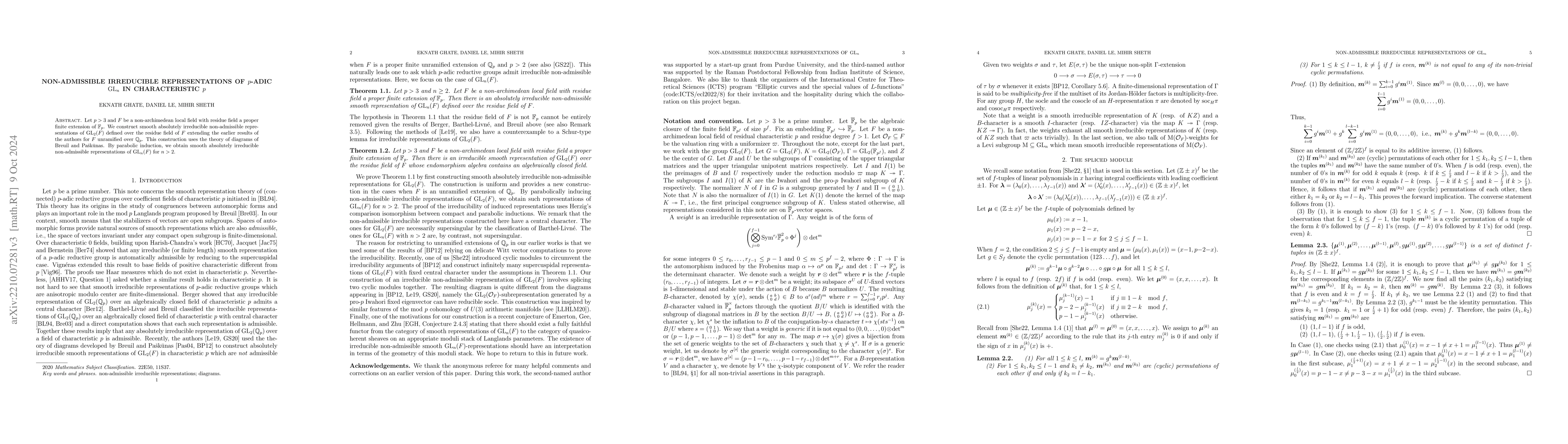 Thumbnail for Non-admissible irreducible representations of $p$-adic $\mathrm{GL}_{n}$
  in characteristic $p$