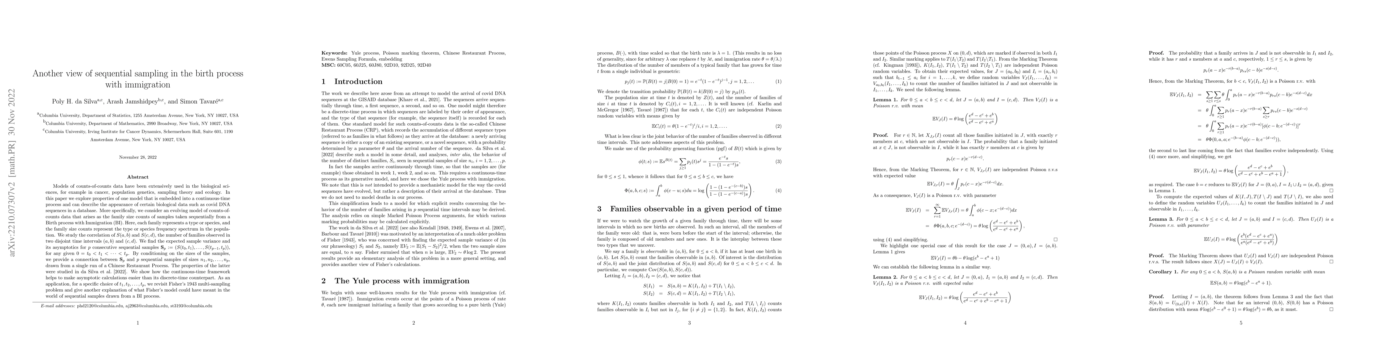 Thumbnail for Another view of sequential sampling in the birth process with
  immigration