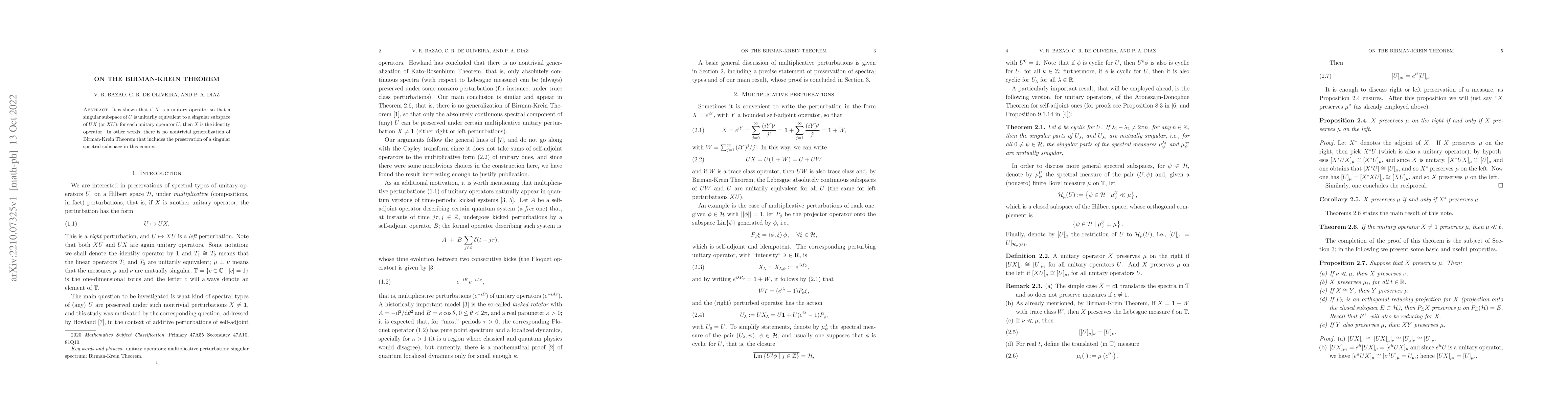 Thumbnail for On the Birman-Krein Theorem