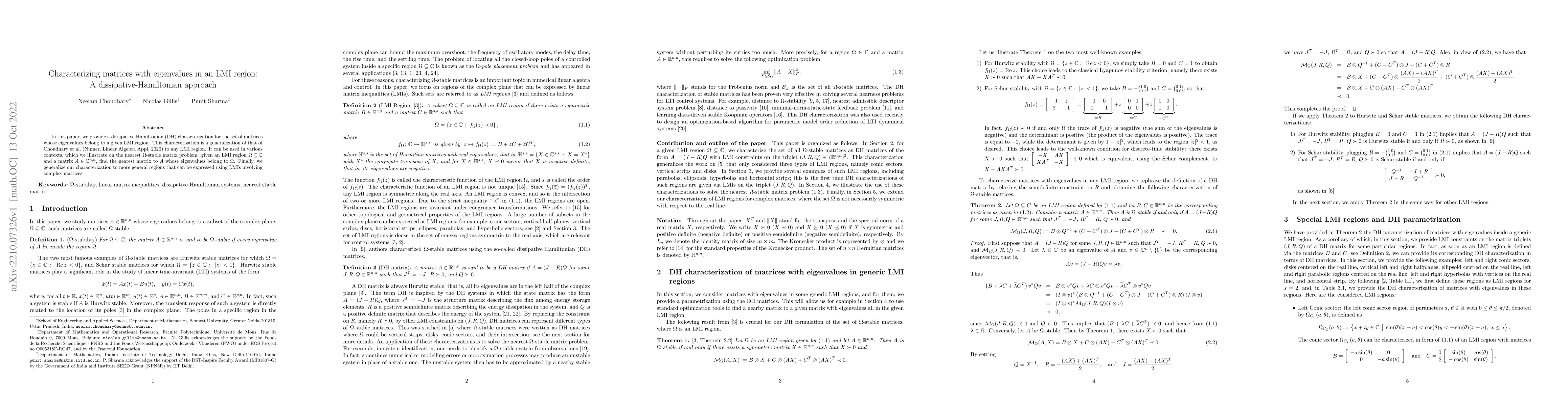 Thumbnail for Characterizing matrices with eigenvalues in an LMI region: A
  dissipative-Hamiltonian approach
