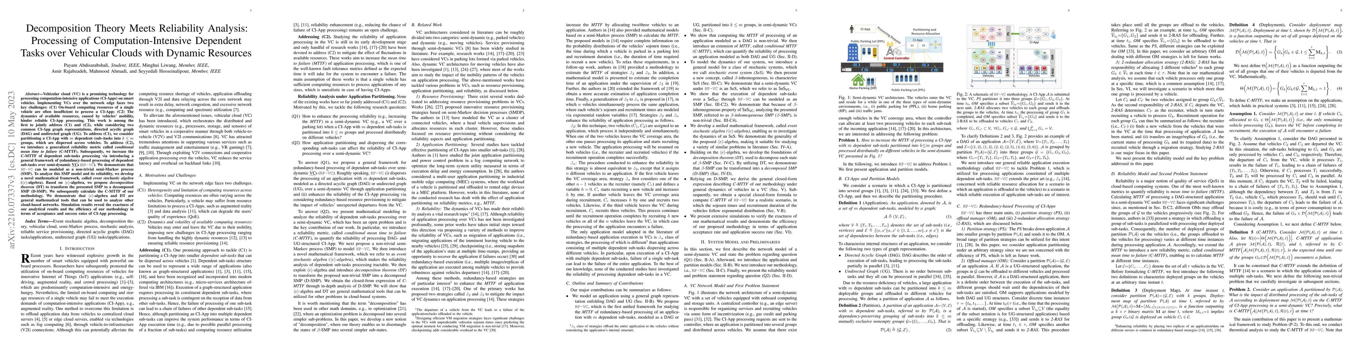 Thumbnail for Decomposition Theory Meets Reliability Analysis: Processing of
  Computation-Intensive Dependent Tasks over Vehicular Clouds with Dynamic
  Resources