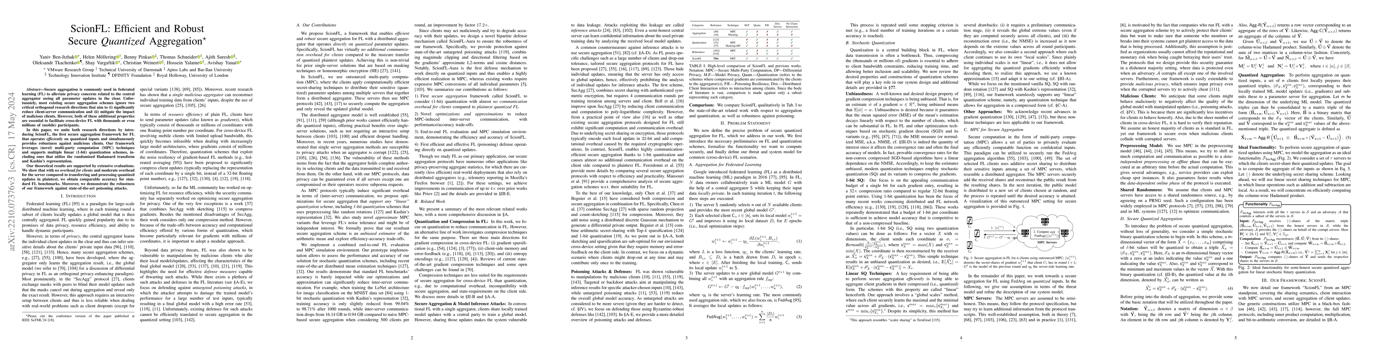 Thumbnail for ScionFL: Efficient and Robust Secure Quantized Aggregation