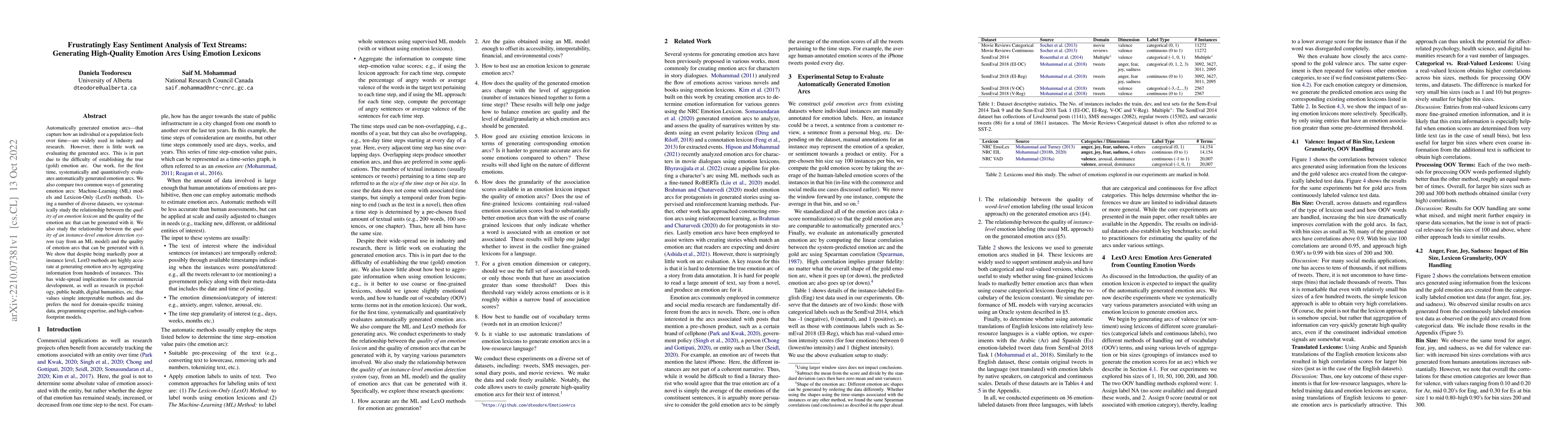 Thumbnail for Frustratingly Easy Sentiment Analysis of Text Streams: Generating
  High-Quality Emotion Arcs Using Emotion Lexicons