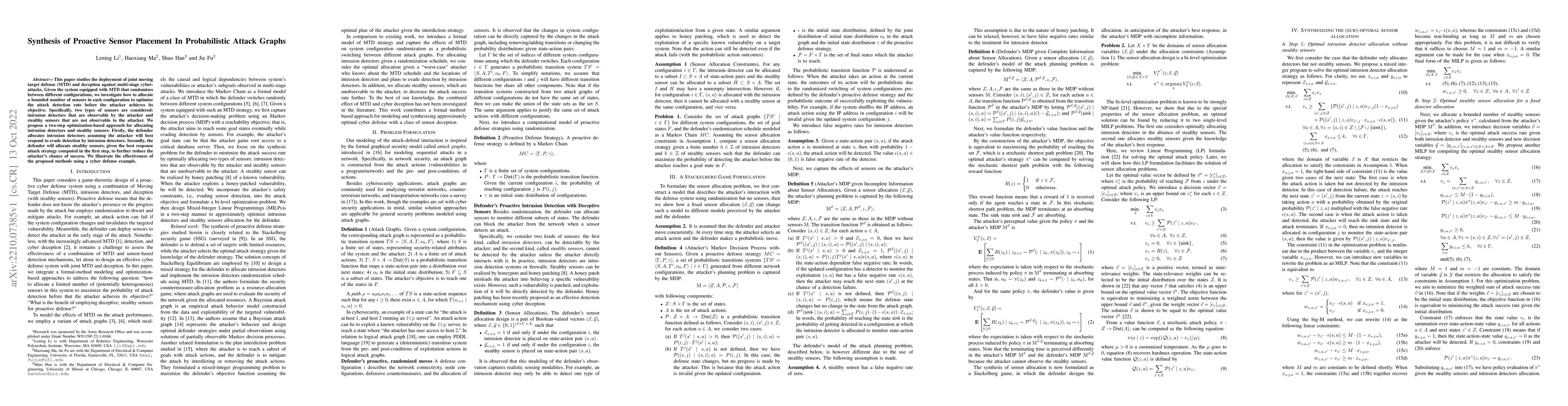 Thumbnail for Synthesis of Proactive Sensor Placement In Probabilistic Attack Graphs