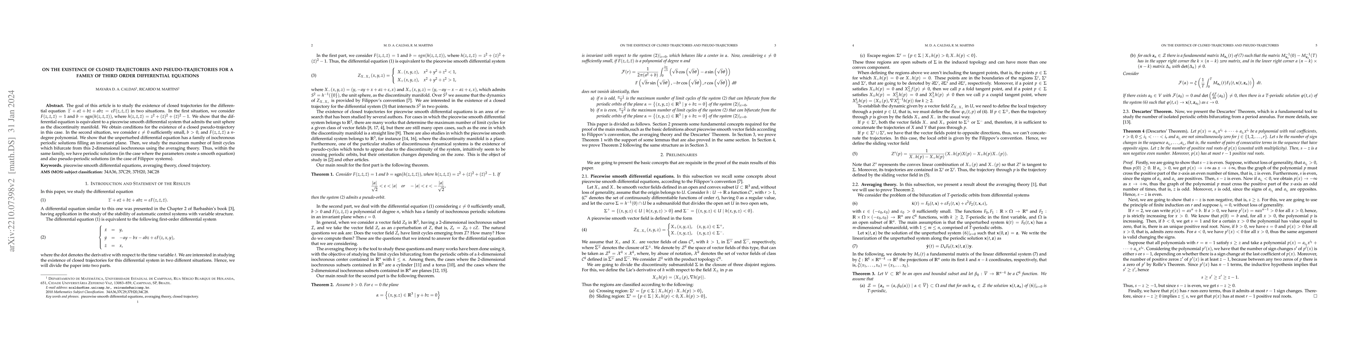 Thumbnail for On the existence of closed trajectories and pseudo-trajectories for a
  family of third order differential equations