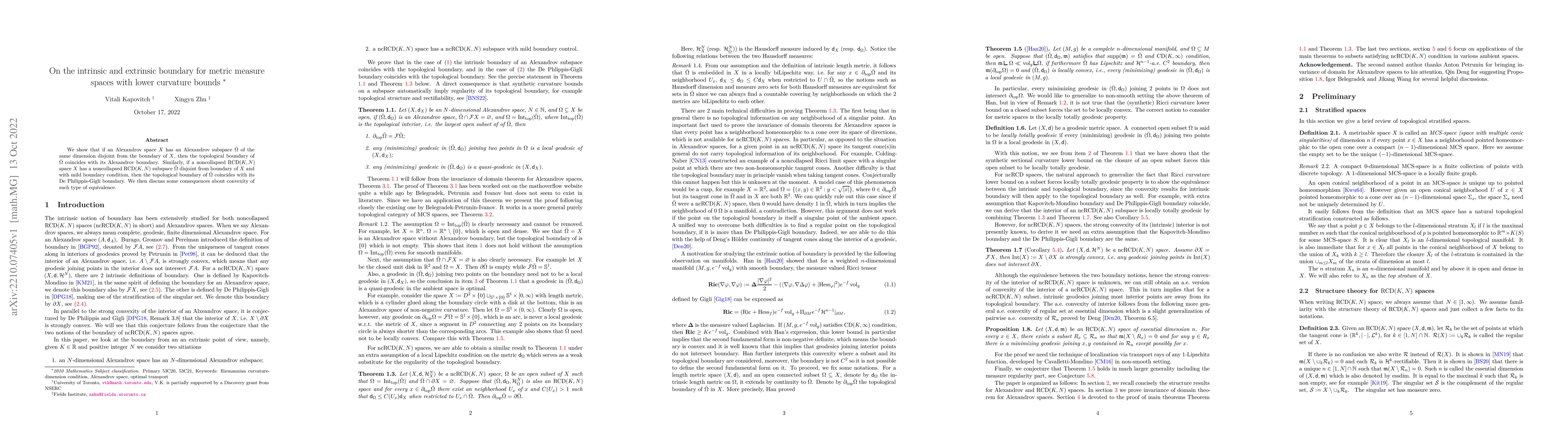 Thumbnail for On the intrinsic and extrinsic boundary for metric measure spaces with
  lower curvature bounds