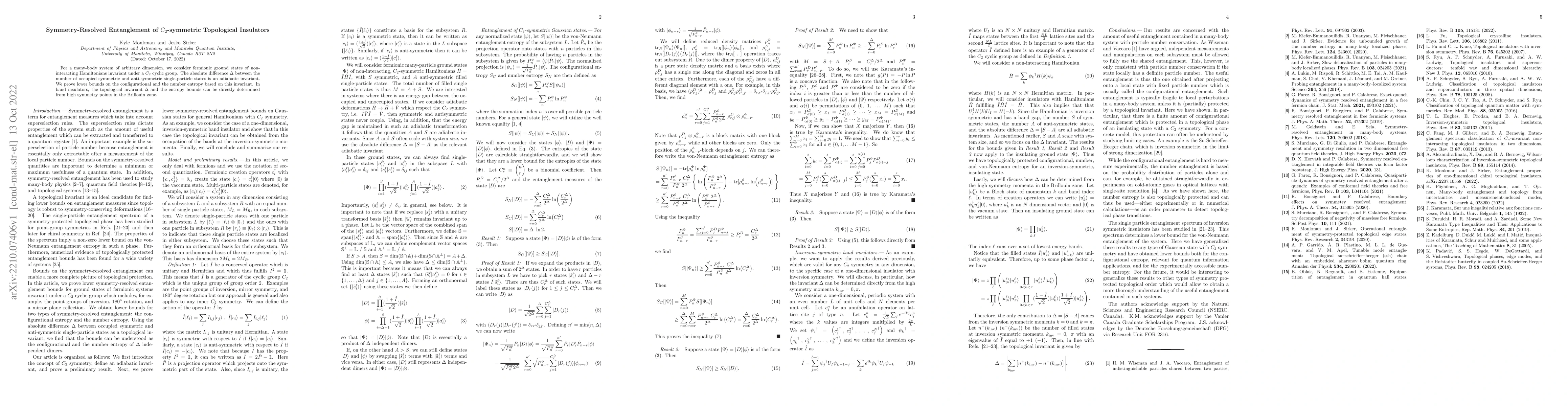 Thumbnail for Symmetry-Resolved Entanglement of $C_2$-symmetric Topological Insulators