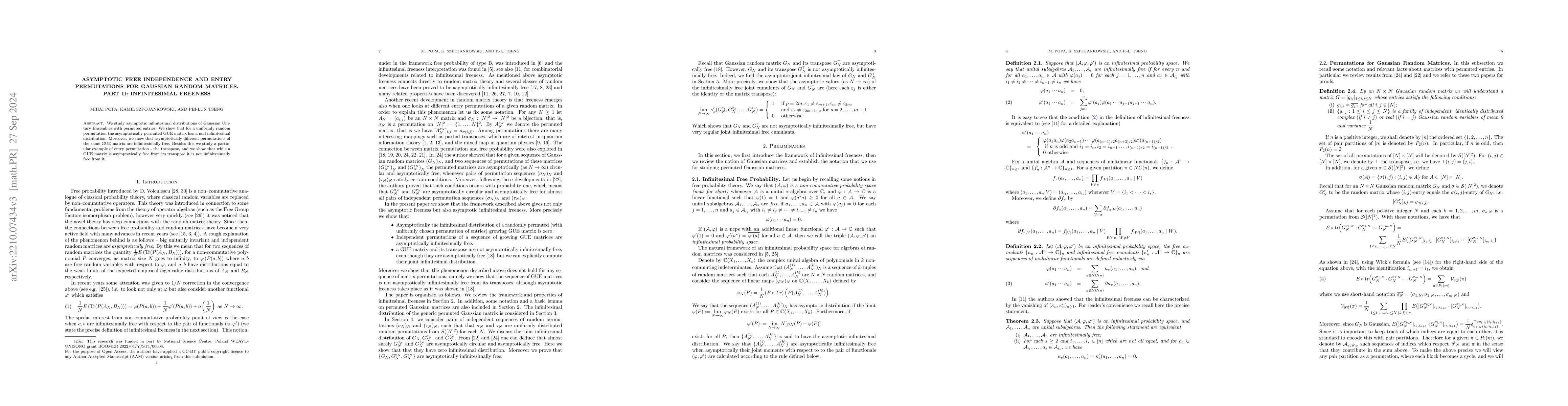 Thumbnail for Asymptotic free independence and entry permutations for Gaussian random
  matrices. Part II: Infinitesimal freeness