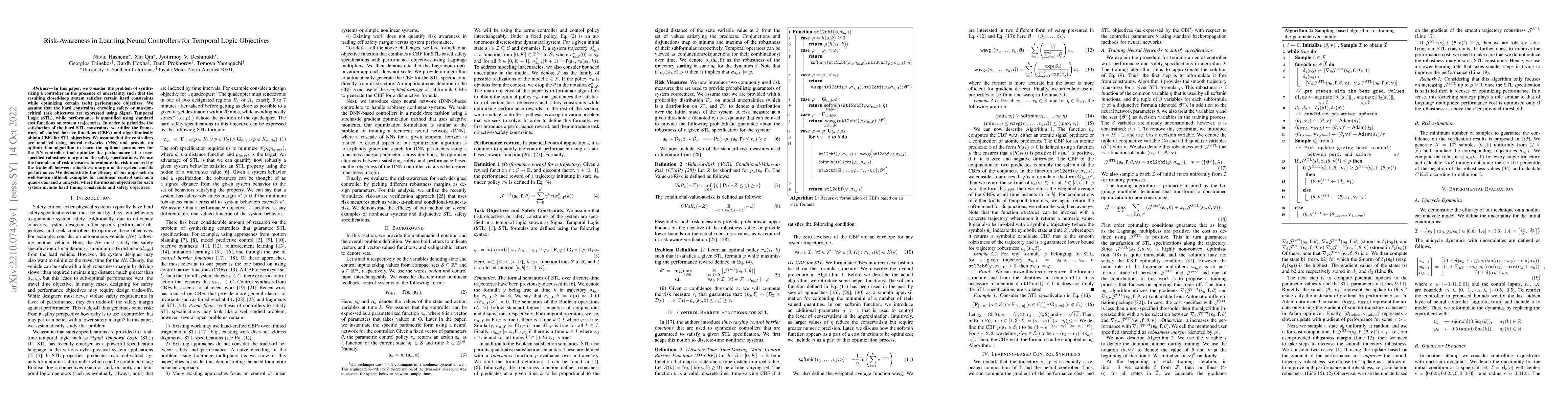 Thumbnail for Risk-Awareness in Learning Neural Controllers for Temporal Logic
  Objectives