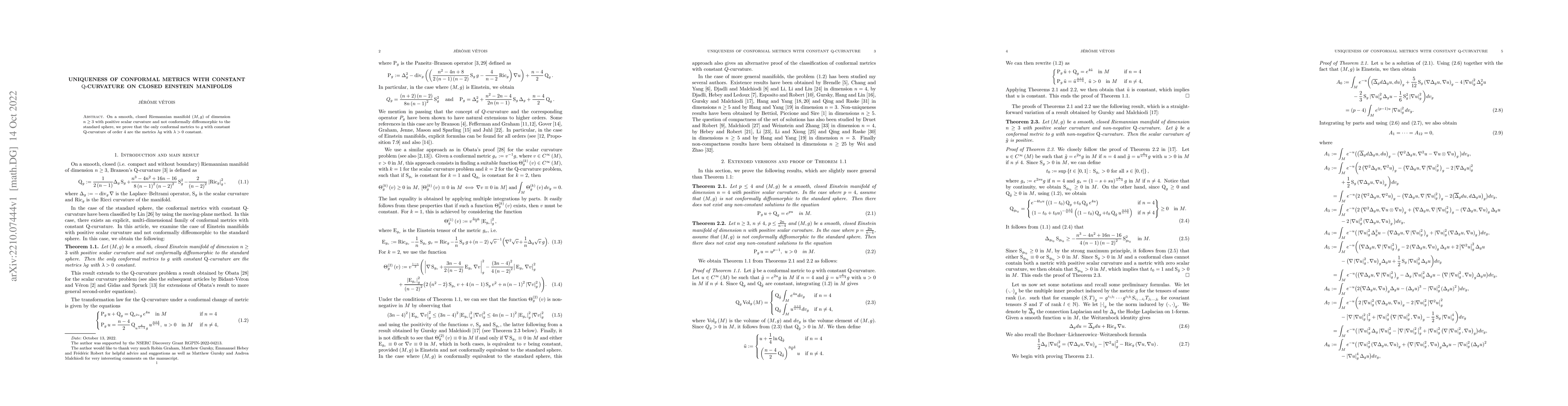 Thumbnail for Uniqueness of conformal metrics with constant Q-curvature on closed
  Einstein manifolds
